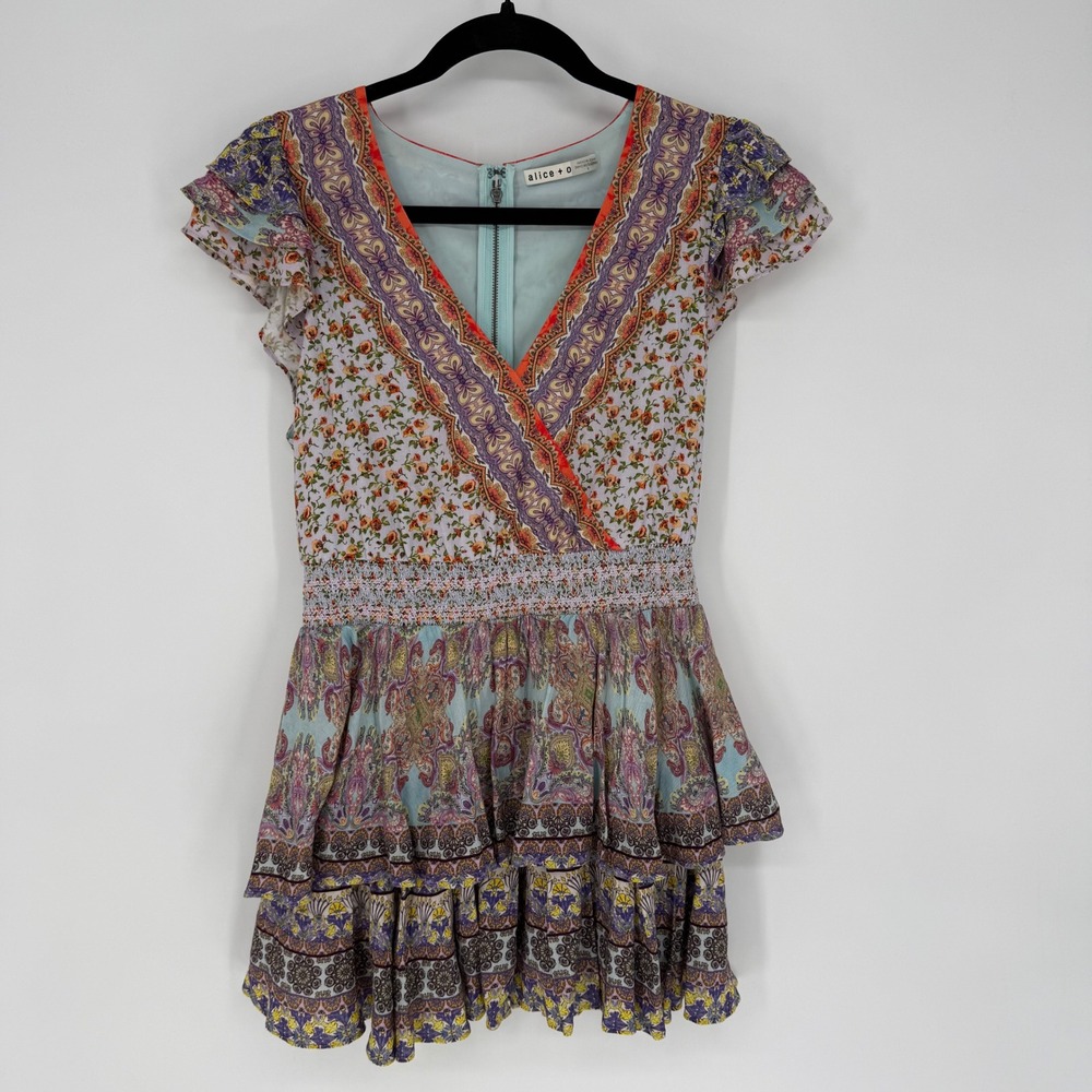 ALICE + OLIVIA MARISKA RUFFLED FLORAL PRINT ROMPER SIZE 4 -- FLAWED